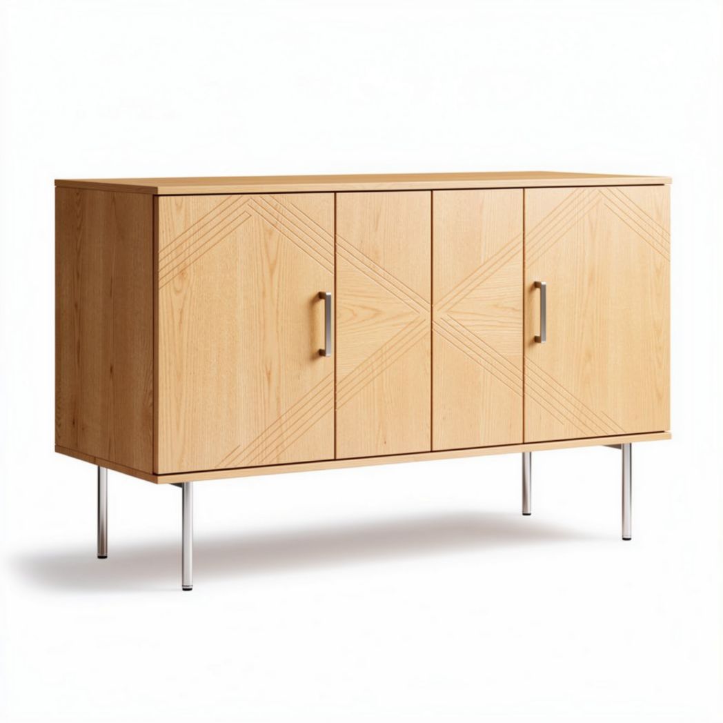 Buffet en bois avec portes en piquets et dessus en marbre 150 x 40 x 80cm