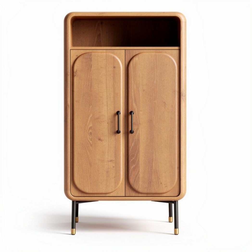 Meuble de rangement en bois clair avec portes et étagère 90 x 45 x 150cm