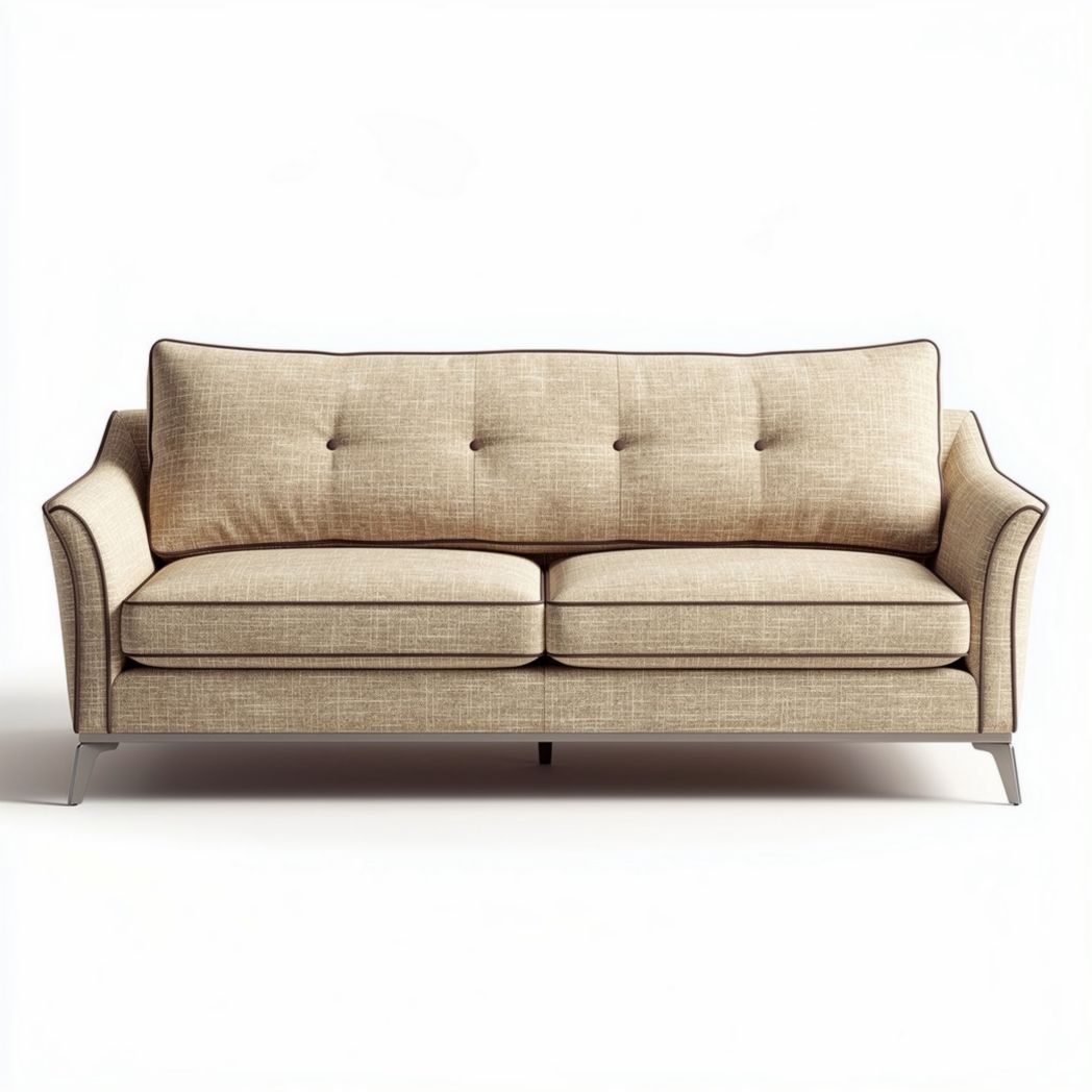 Canapé en tissu beige avec accoudoirs et dimensions 180 x 85 x 80cm