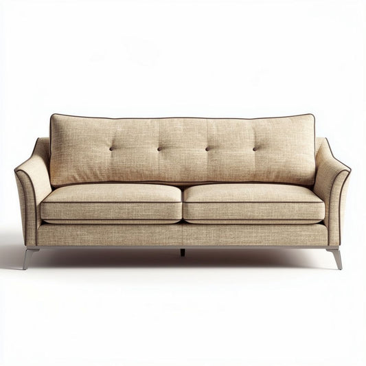 Canapé en tissu beige avec accoudoirs et dimensions 180 x 85 x 80cm