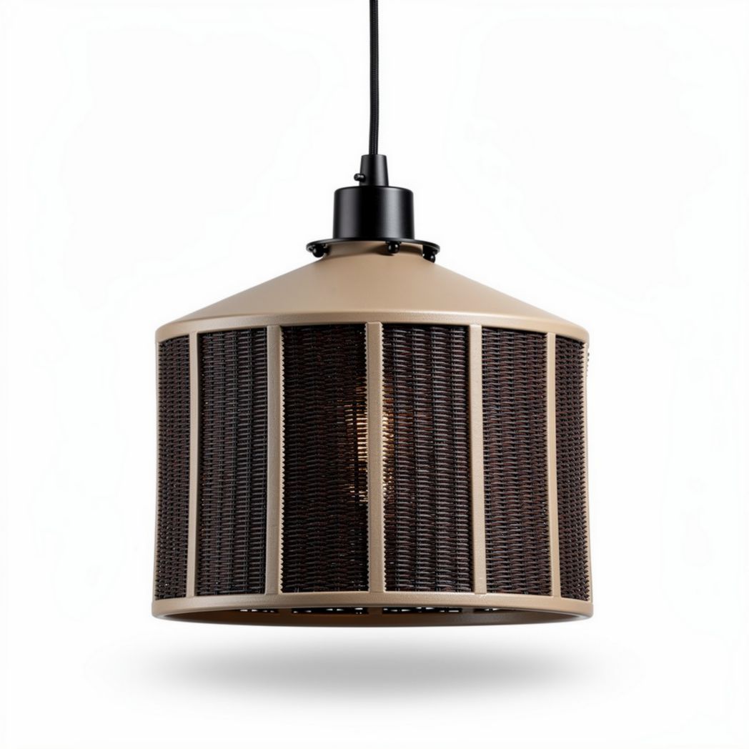 Lampe suspendue en métal et rotin tressé beige diamètre 30 cm hauteur 20 cm