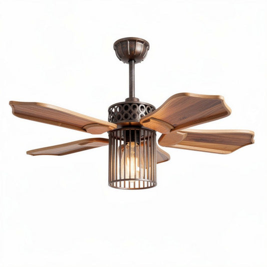 Ventilateur de plafond en bois et métal avec éclairage intégré 90 x 90 x 40cm
