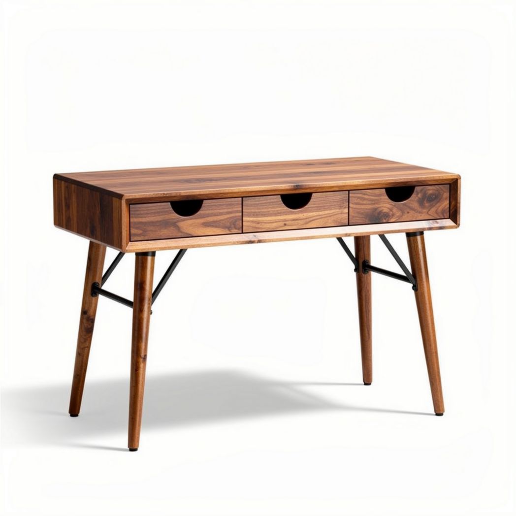 Tablette en bois naturel avec tiroirs en métal noir 80 x 40 x 75cm