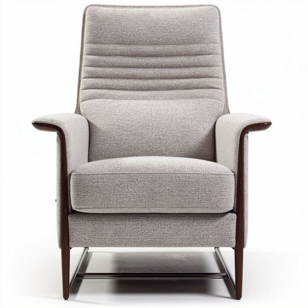 Fauteuil en tissu gris et bois avec dimensions 80 x 80 x 100cm pour salon