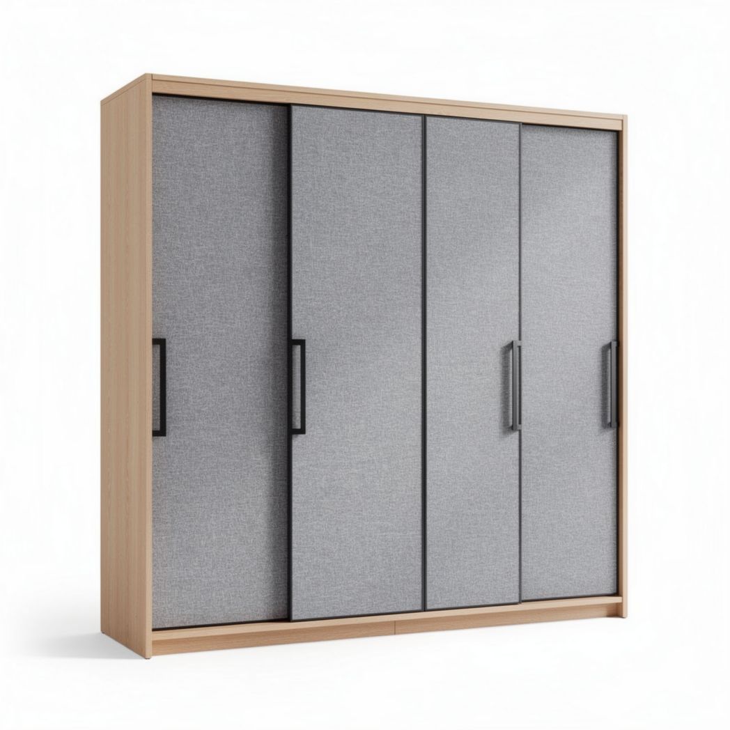 Armoire de rangement en bois avec portes en tissu gris 180 x 45 x 200cm