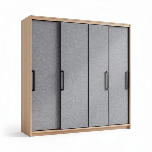 Armoire de rangement en bois avec portes en tissu gris 180 x 45 x 200cm