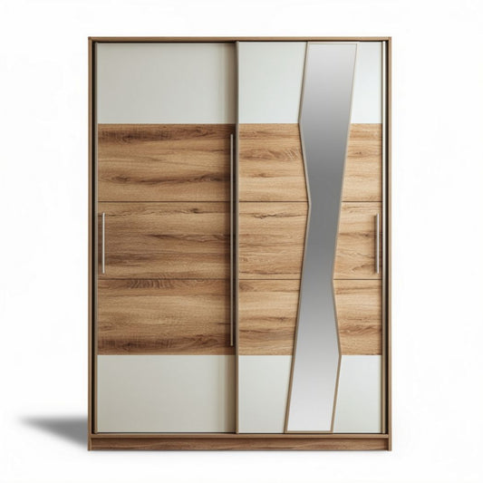 Armoire en bois avec miroir et finitions blanches 150 x 120 x 200cm