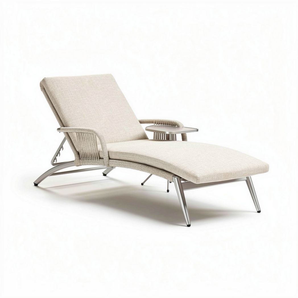 Chaise longue en aluminium et tissu beige pour jardin 200 x 70 x 85cm