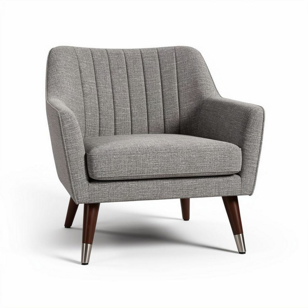 Fauteuil en tissu gris avec accoudoirs en bois 80 x 80 x 80 cm