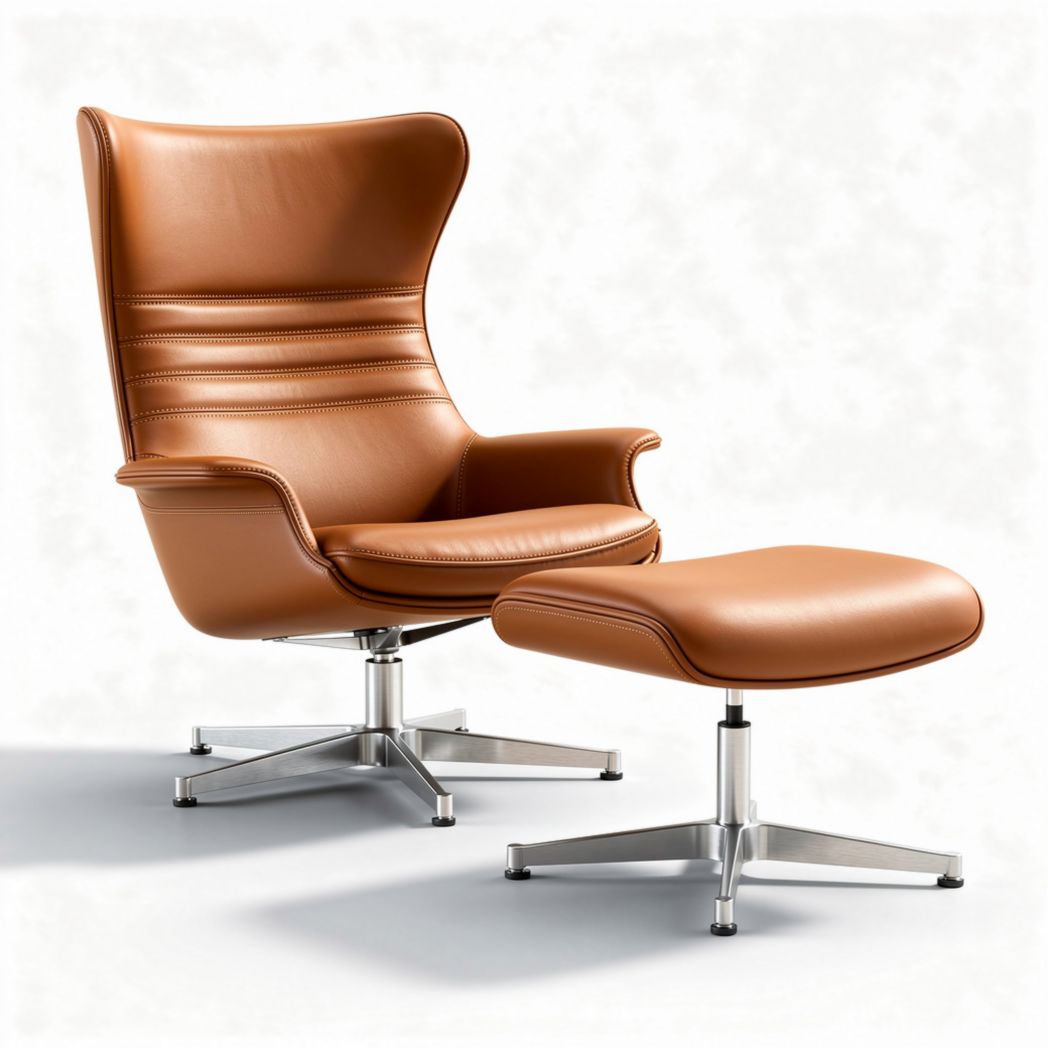 Fauteuil en cuir marron avec repose-pieds en aluminium 80 x 80 x 100cm