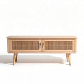 Meuble TV en bois naturel avec portes en bois perforé 120 x 40 x 45cm