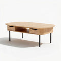 Table basse en bois de chêne avec tiroirs 120 x 60 x 45cm finition naturelle