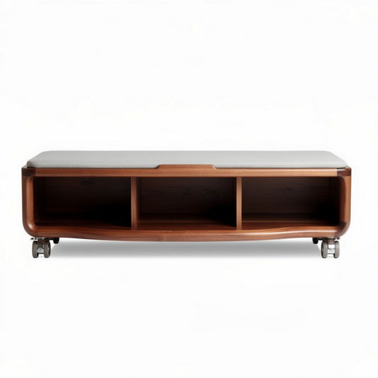 Table basse en bois avec rangement et coussin gris 150 x 60 x 40cm